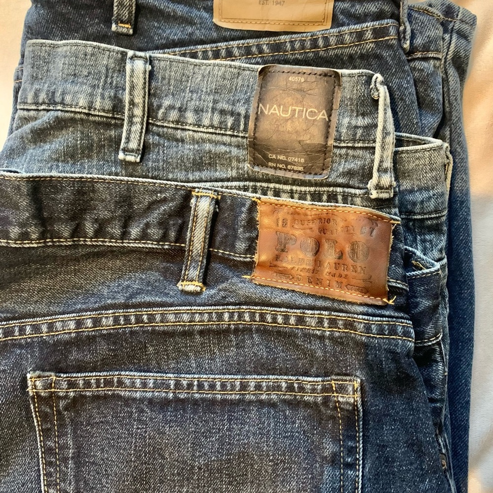 Lot 3 pairs of dark wash jeans 42x30 great condition. Polo, Nautica and Wrangler